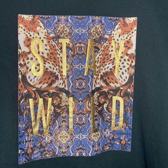 Betsey Johnson Stay Wild Sweatshirt Womens Small Gold Green Pullover Athleisure - Picture 2 of 7